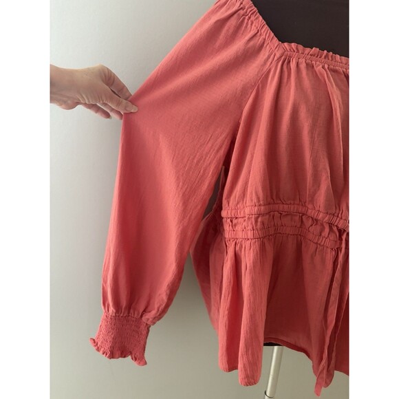 Ava and Viv Top Size 1X Coral Milkmaid Babydoll Cottagecore Boho Adj Waist - Picture 4 of 16